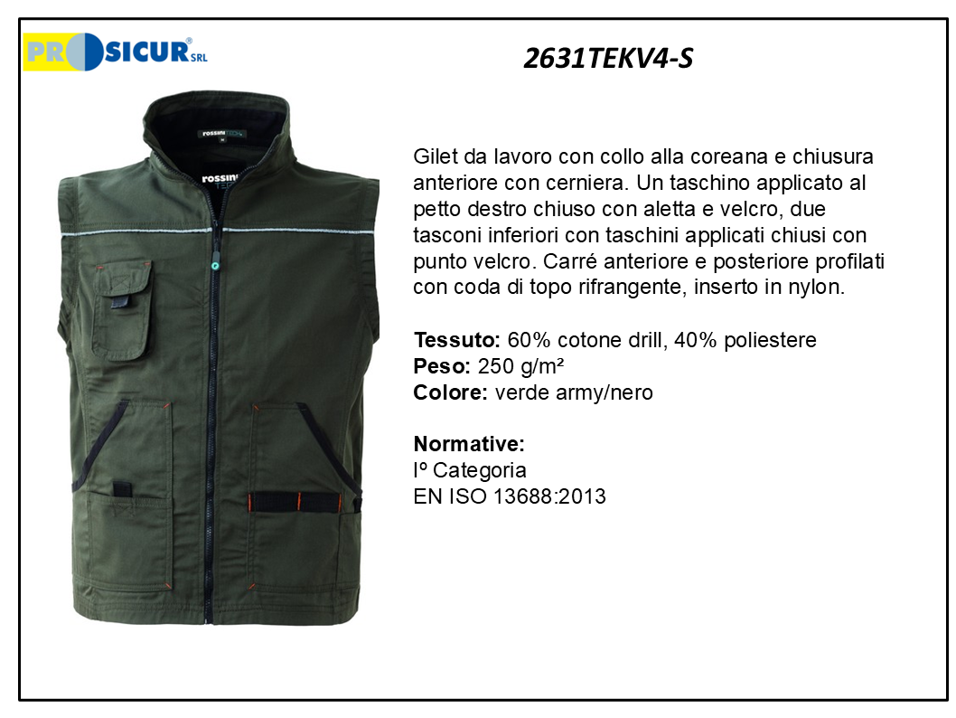 2631TEKV4-S - Gilet 60%cotone 40%poliestere multitasca oliva/nero