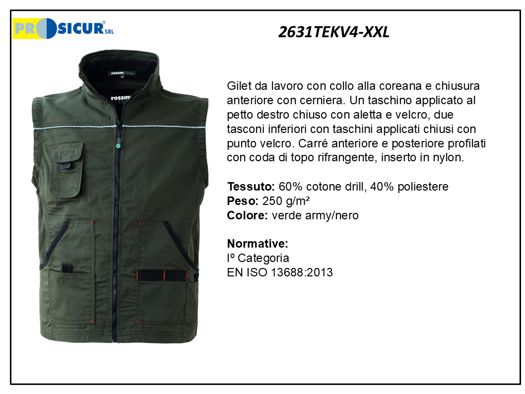 2631TEKV4-XXL - Gilet 60%cotone 40%poliestere multitasca oliva/nero