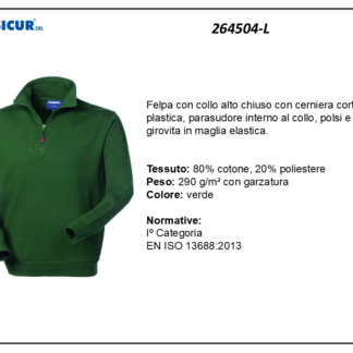 264504-L - Felpa 20% pes 80% cotone mezzazip verde