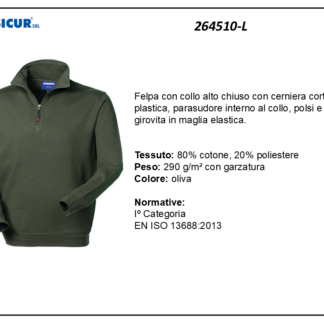 264510-L - Felpa 20% pes 80% cotone mezzazip oliva