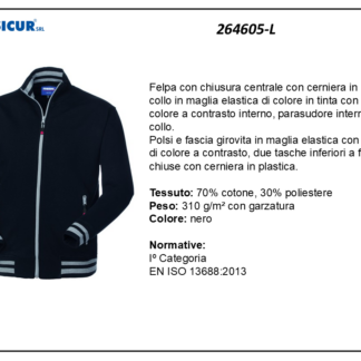 264605-L - Felpa 70%cotone 30%pes insertia contrasto zip lunga nero