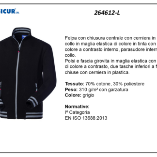 264612-L - Felpa 70%cotone 30%pes insertia contrasto zip lunga grigio