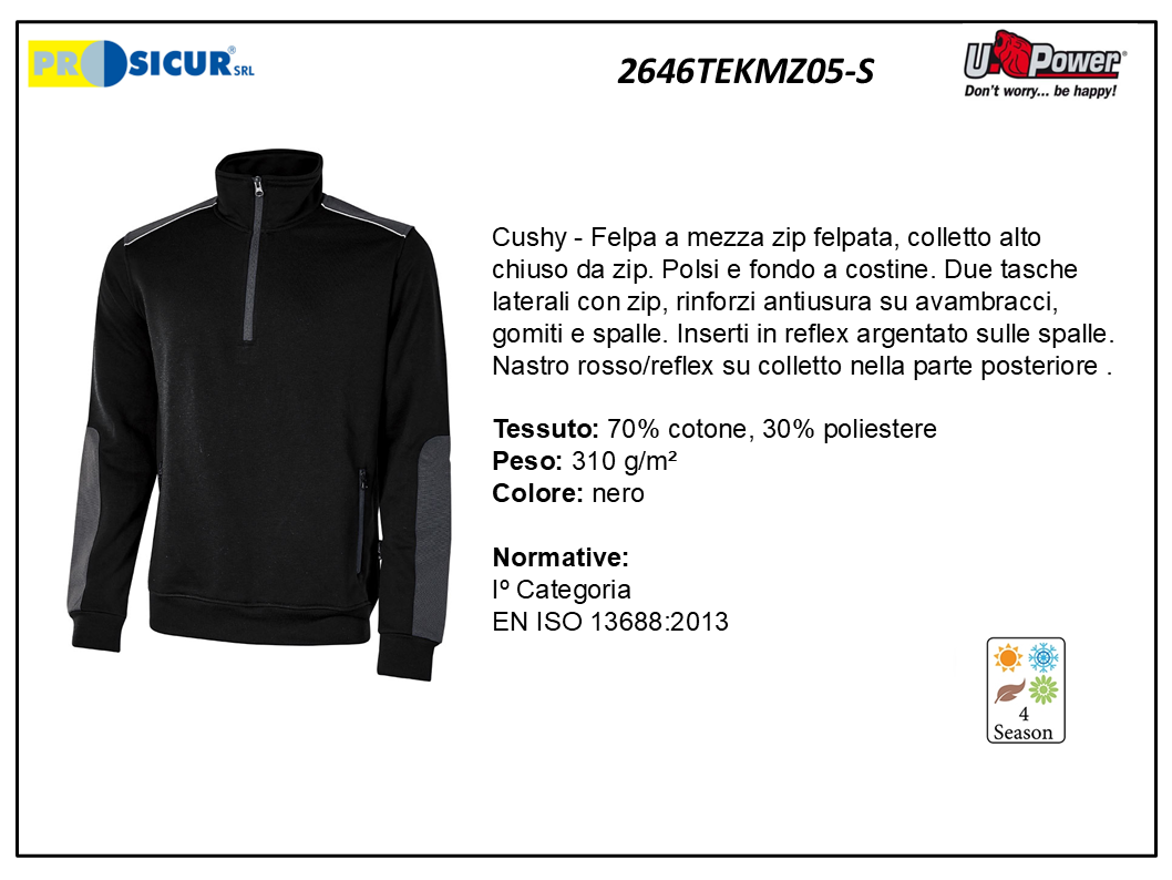 2646TEKMZ05-S - Felpa 70%cotone 30%pes 310gr mezza zip nero
