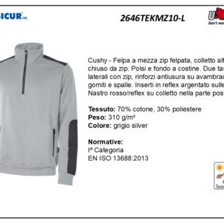 2646TEKMZ10-L - Felpa 70%cotone 30%pes 310gr mezza zip grigio silver