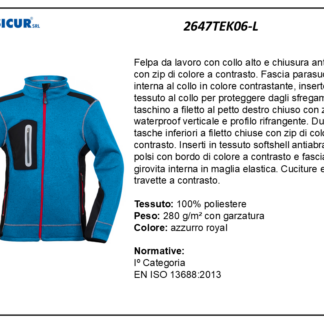 2647TEK06-L - Felpa 100%poliestre cuciture a contrasto 280gr azz.royal