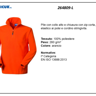 264809-L - Pile 100% poliestere collo alto zip corta arancio