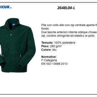2648L04-L - Pile 100% poliestere collo alto zip lunga verde