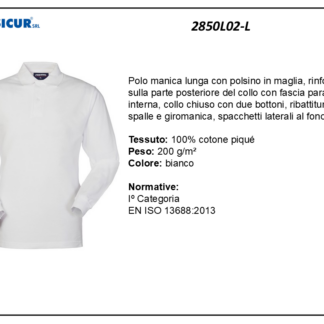 2850L02-L - Polo 100% cotone pique manica lunga bianco