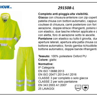 291508-L - Completo antipioggia av 100% poliestere spalmato pu giallo