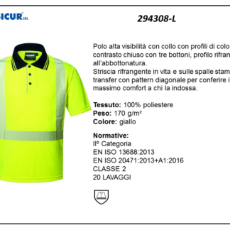294308-L - Polo av 100% poliestere collo a contrasto giallo