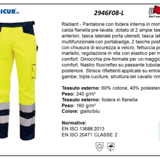 2946F08-L - Pantalone av 60%cot.40%pes foderato in flanella giallo