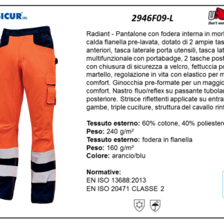 2946F09-L - Pantalone av 60%cot.40%pes foderato in flanella arancio
