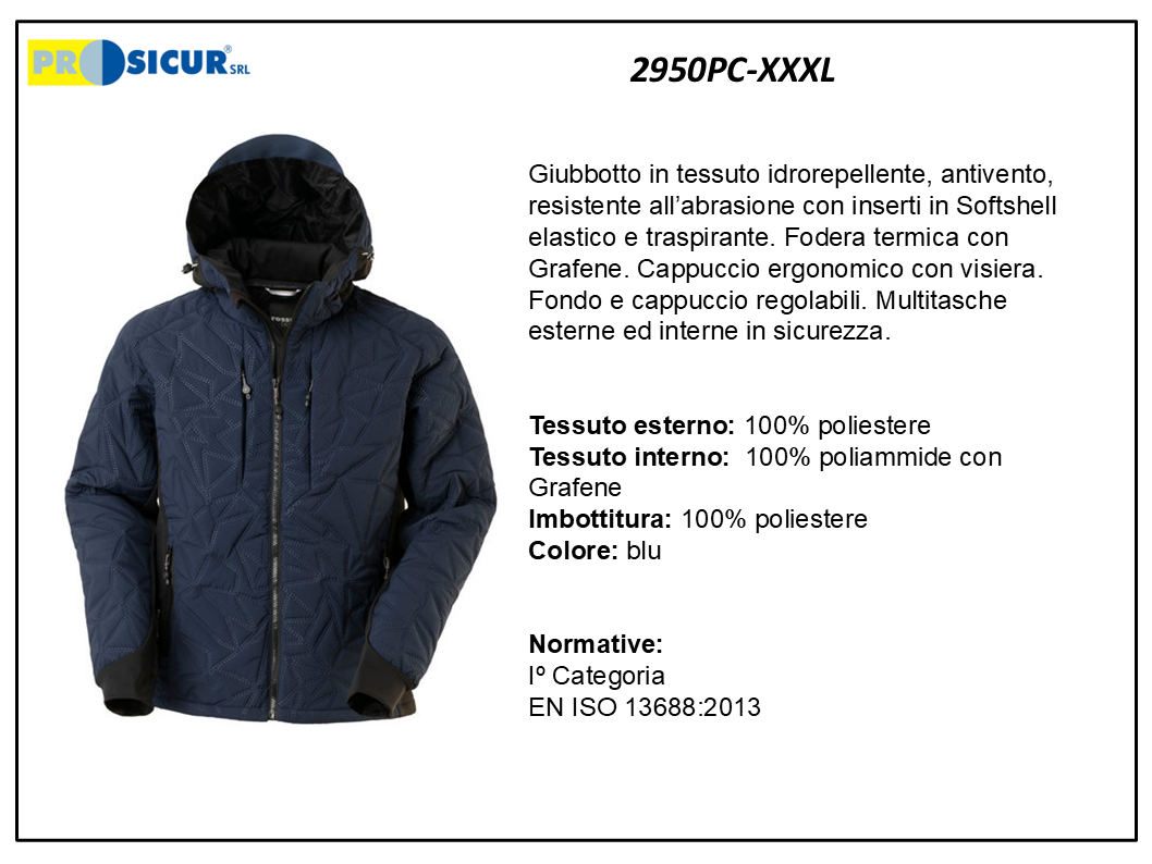 2950PC-XXXL - Giubbotto imbottito 100%pes inserti softshell c/cappuccio
