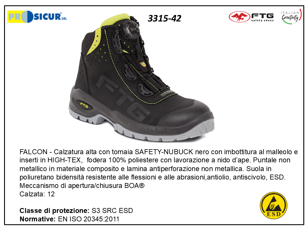 3315-42 - Falcon calz.alta nabuk punt/ lamina no metal.s3src esd