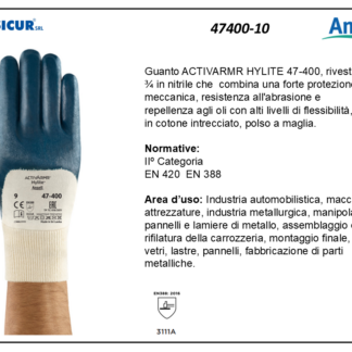 47400-10 - (Quantit&agrave; per Confezione: 12 PA) - Guanto activarmr hylite riv. 3/4 nitrile polso a maglia