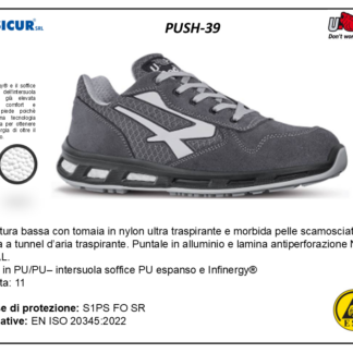 PUSH-39 - Calz.bassa pelle scamosciata puntale alluminio s1ps fo sr