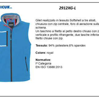 Gilet softshell a tre strati 94%pes 5%spandex royal