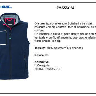 Gilet softshell a tre strati 94%pes 5%spandex blu