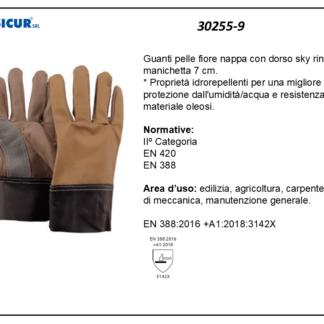 Guanto pelle fiore nappa con dorso sky bordati