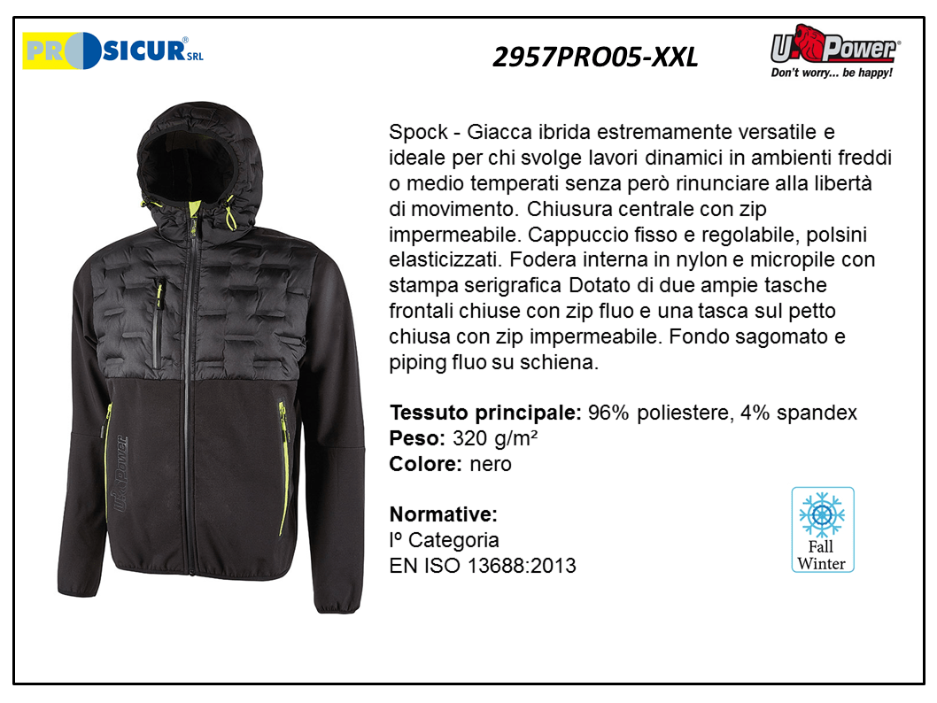 2957PRO05-XXL - Spock-giacca polieste/spandex fodera micropile nero