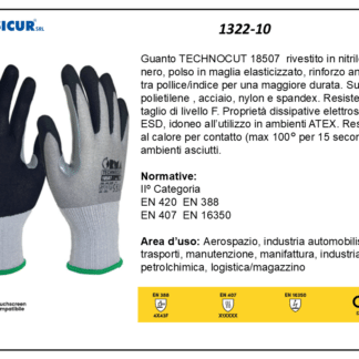 1322-10 - (Quantità per Confezione: 12 PA) - Guanto riv.nitrile sandy nero rinforzo pollice taglio f esd