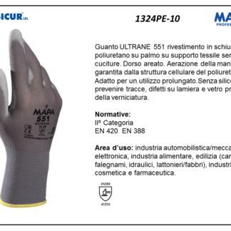 1324PE-10 - (Quantit&agrave; per Confezione: 10 PA) - 551 guanto ultrane riv.poliur.dorso areato p/maglia