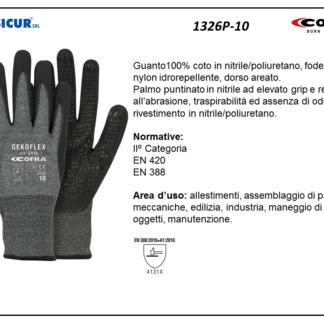 1326P-10 - (Quantit&agrave; per Confezione: 12 PA) - Guanto nylon rivest.nitrile/pupuntinato dorso areato