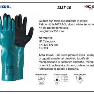 1327-10 - (Quantit&agrave; per Confezione: 12 PA) - Guanto nitrile tripla spalmat.impermeabile fodera in nylon