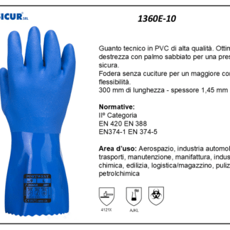 1360E-10 - (Quantit&agrave; per Confezione: 12 PA) - Guanto tecnico in pvc senza cuciture lunghezza 300mm
