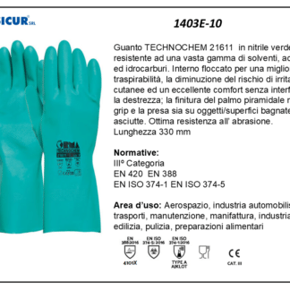 1403E-10 - (Quantit&agrave; per Confezione: 12 PA) - Guanto in nitrile verde interno floccato l 330 mm