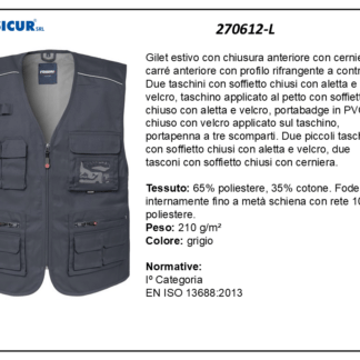 270612-L - Gilet 35%cotone 65%poliestere scollo a v multitasca grigio