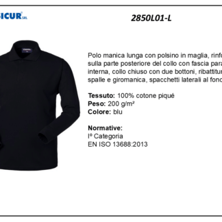 2850L01-L - Polo 100% cotone pique manica lunga blu