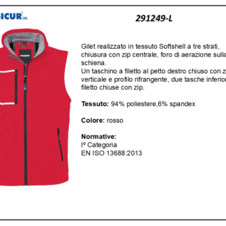 291249-L - Gilet softshell a tre strati 94%pes 5%spandex rosso