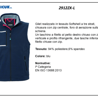 2912ZX-L - Gilet softshell a tre strati 94%pes 5%spandex blu