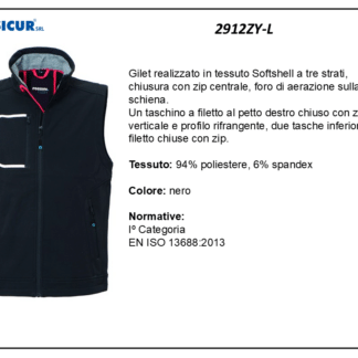 2912ZY-L - Gilet softshell a tre strati 94%pes 5%spandex nero