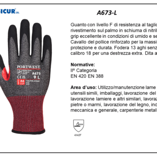 A673-L - (Quantit&agrave; per Confezione: 12 PA) - Guanto cs cut f18 nitrile resistenza taglio f tg 9