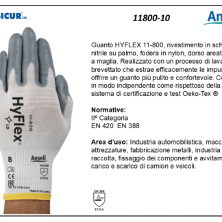 11800-10 - (Quantit&agrave; per Confezione: 12 PA) - Guanto hyflex rivest.schiuma nitrile palmo dorso areato