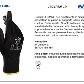 1324PEN-10 - (Quantit&agrave; per Confezione: 12 PA) - 548 guanto ultrane poliuretanodorso areato polso maglia nero