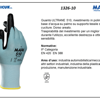 1326-10 - (Quantit&agrave; per Confezione: 12 PA) - 510 guanto ultrane riv.polim. acqua dorso areato p/maglia