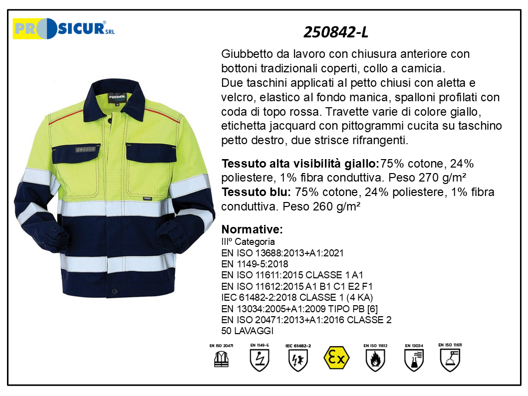 250842-L - Giubbetto av multiprotezione cot/pes/fib.condutt.giallo/blu