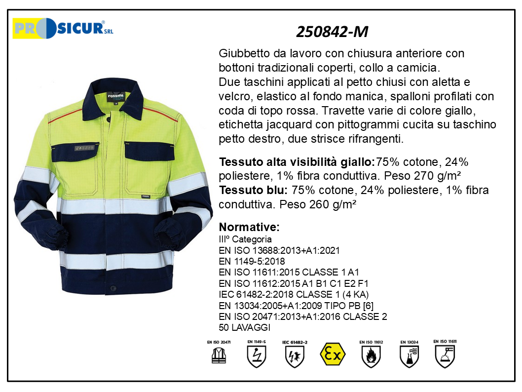 250842-M - Giubbetto av multiprotezione cot/pes/fib.condutt.giallo/blu