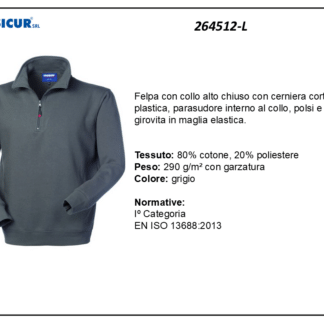 264512-L - Felpa 20% pes 80% cotone mezzazip grigio