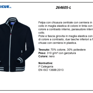 264605-L - Felpa 70%cotone 30%pes insertia contrasto zip lunga nero