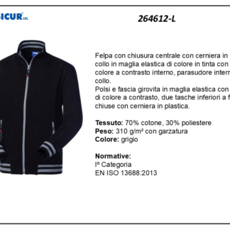 264612-L - Felpa 70%cotone 30%pes insertia contrasto zip lunga grigio