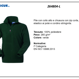 264804-L - Pile 100% poliestere collo alto zip corta verde