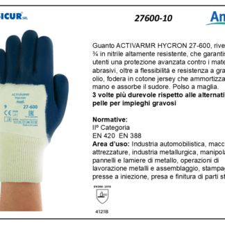 27600-10 - (Quantit&agrave; per Confezione: 12 PA) - Guanto activarmr hycron rivest3/4 nitrile dorso areato
