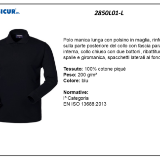 2850L01-L - Polo 100% cotone pique manica lunga blu