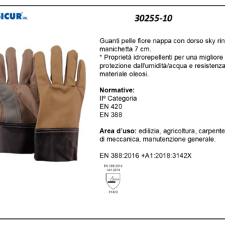 30255-10 - (Quantità per Confezione: 12 PA) - Guanto pelle fiore nappa dorsosky rinforzati manichetta 7cm
