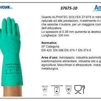 37675-10 - (Quantit&agrave; per Confezione: 12 PA) - Guanto alphatec solvex nitrilel 330 mm