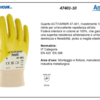 47401-10 - (Quantit&agrave; per Confezione: 12 PA) - Guanto activarmr hylite riv.3/4 nitrile polsomaglia elastico